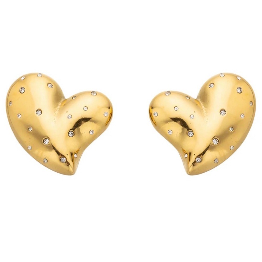 Gold Puffy Large CZ Heart Earrings (7025) - Picture 3 of 4